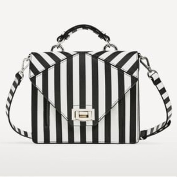 black and white striped crossbody bag